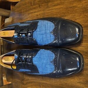 Stacy Adams Two Tone Blue Oxford - Leather and Denim - 14M Wide